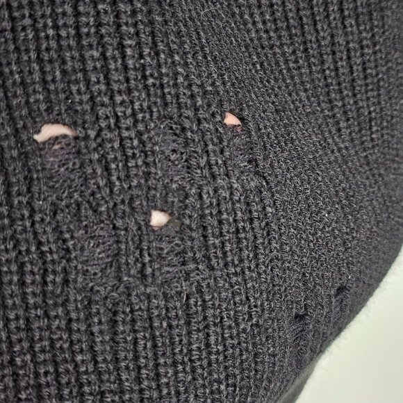 Signature8 Black Ripped Distressed Rib Knit Cold Shoulder Turtleneck Sweater S - Picture 8 of 14